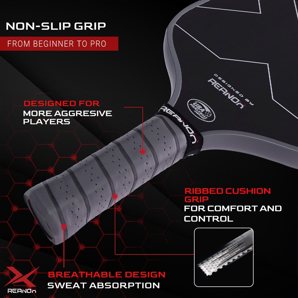 REANOX New Usapa Compliant 16mm T700 Raw Carbon Fiber Surface PickleBall Paddle Elongated Shape Larger Sweet Spot