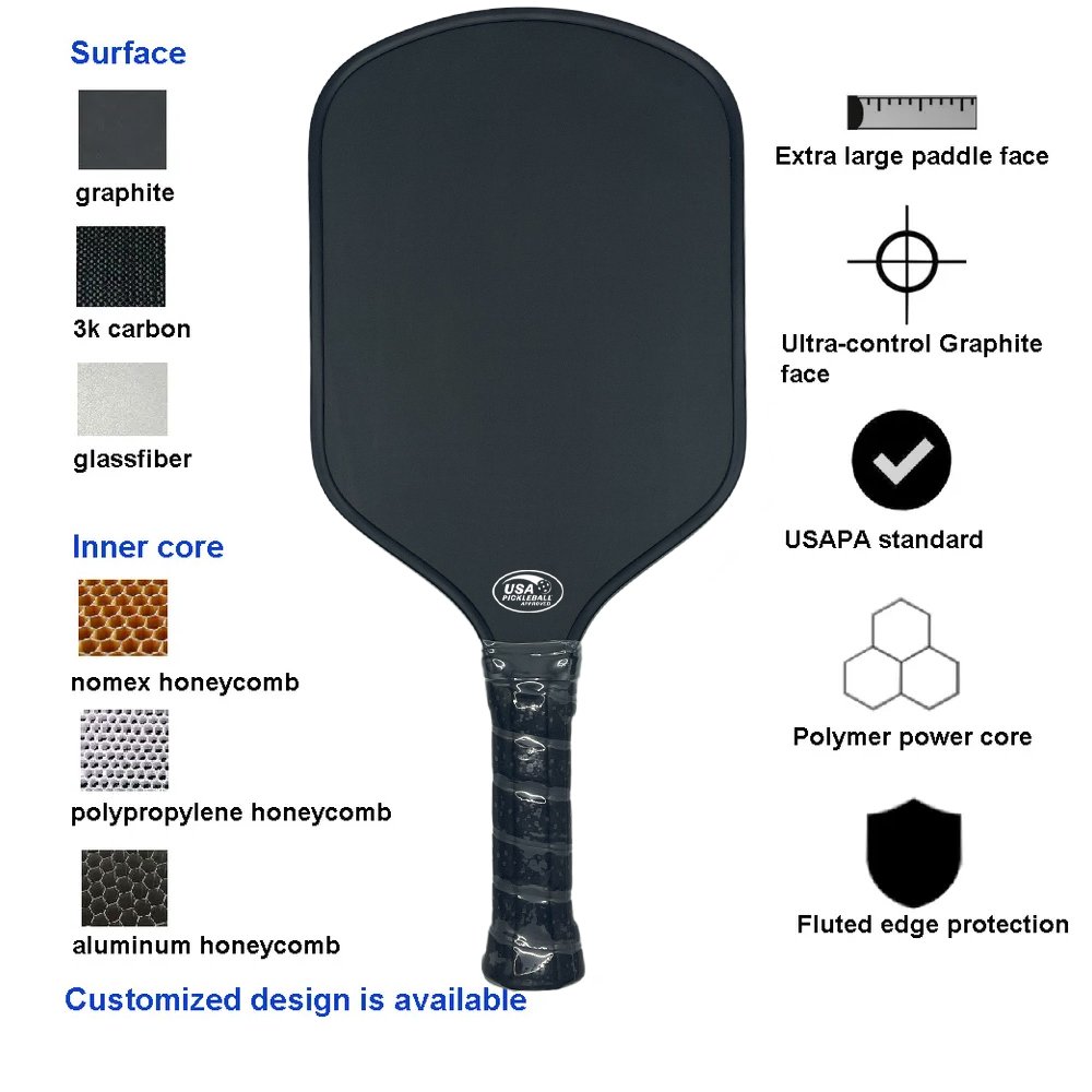 custom shape edgeless carbon fiber racket thermoformed t700 eva foam core pickle ball pickleball paddle