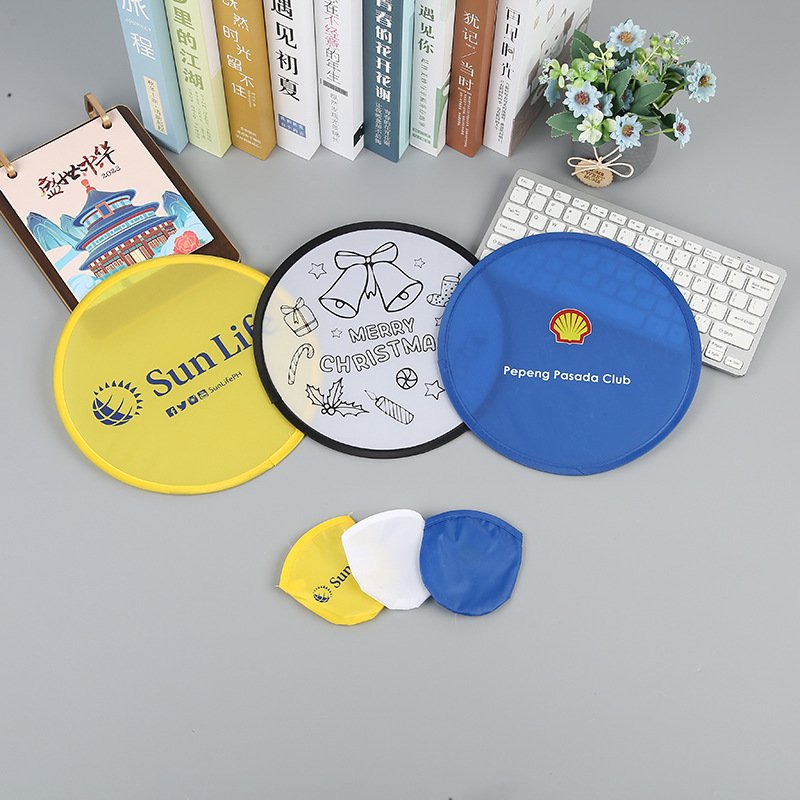 Custom Collapsible flying disc Foldable Flying Handheld Fan Fold Up Nylon Flyer Folding Disc with Pouch