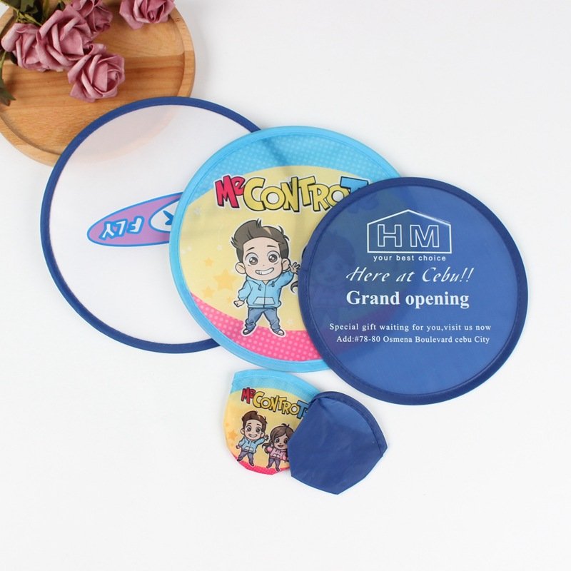 Custom Collapsible flying disc Foldable Flying Handheld Fan Fold Up Nylon Flyer Folding Disc with Pouch