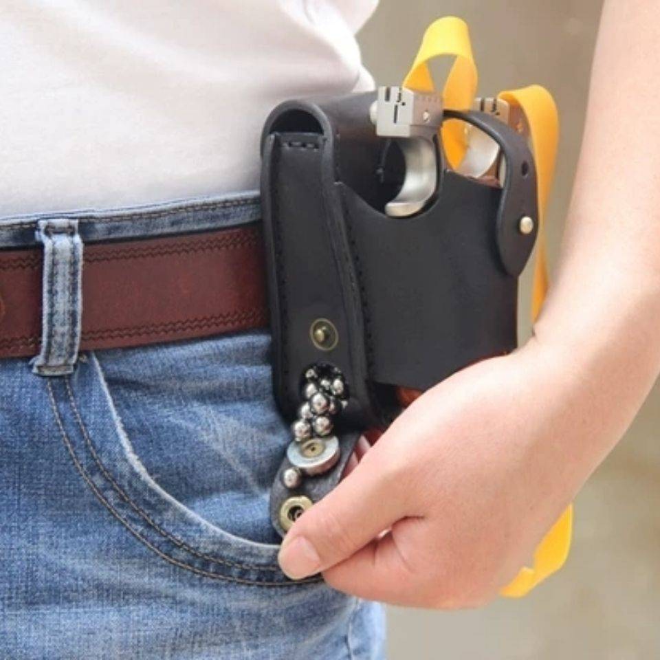 Slinges special wrap leather leather leather steel bead all -in -one waged steel clip -side opening to wear waistband slingshot steel ball bun leather