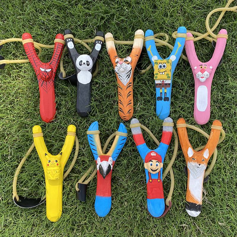 Creative children's toys slingshot traditional cartoon handmade woodcarvan animal shooting outdoor outdoor mud pill boy gift