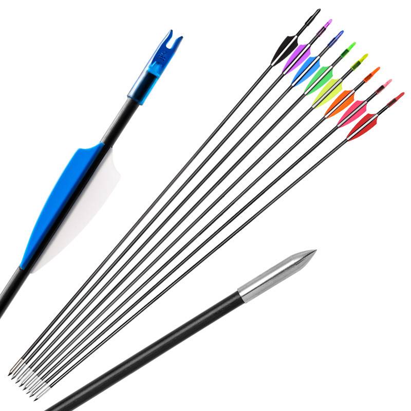 Glass fiber arrow bow and arrow mixed carbon mixed carbon pure carbon real feathers compound bow antitripted bow and arrow professional archery accessories metal exercise arrow