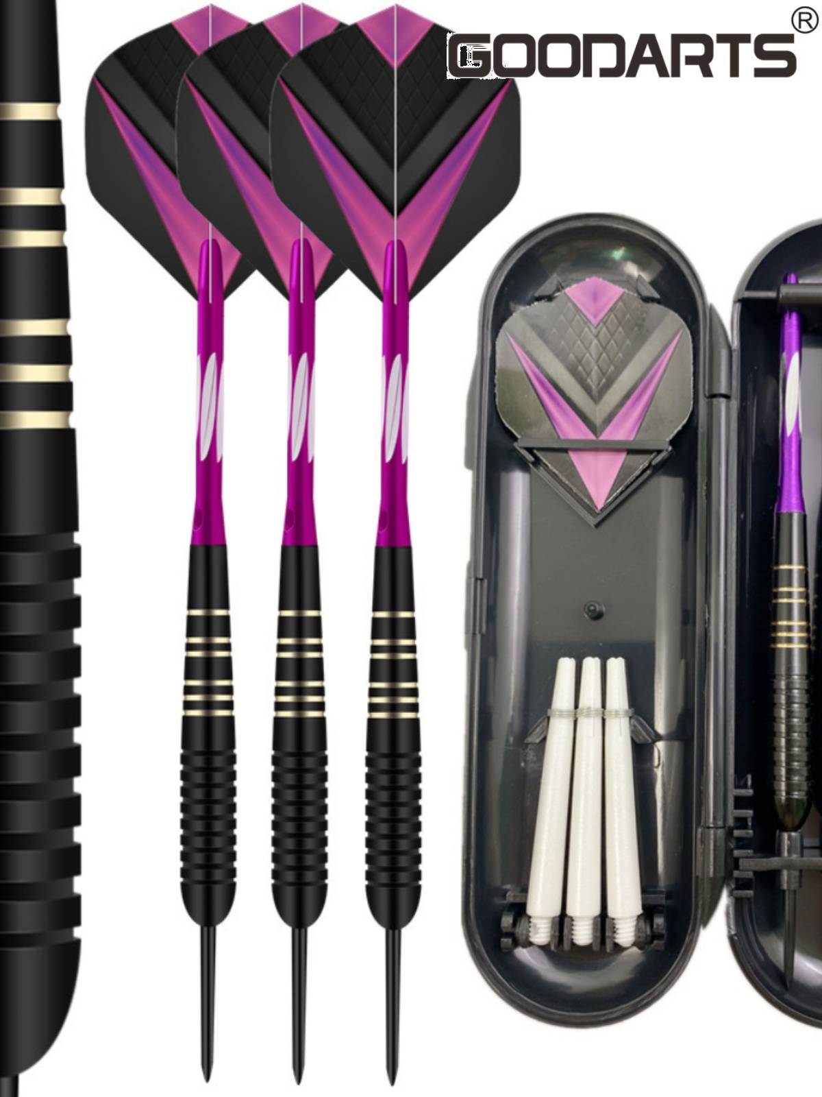 Goodarts darts set box, dart needle black carved rod darts metal dart competition