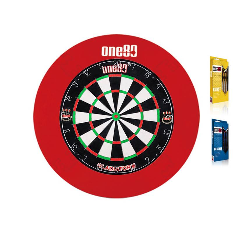 one80 plates, six darts, red circle