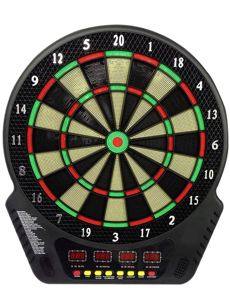 Flying plate electronic darts set up with a professional competition for children's toy darts in a safe soft target room