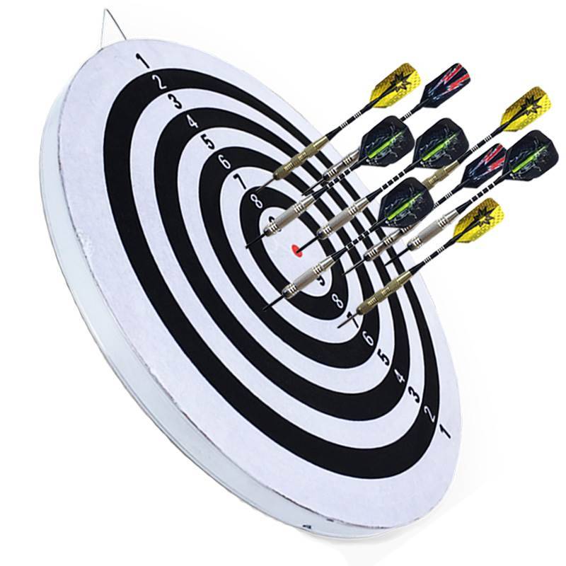 The home in the darts game with a professional darts shot at a safe children's toy adult pitcher