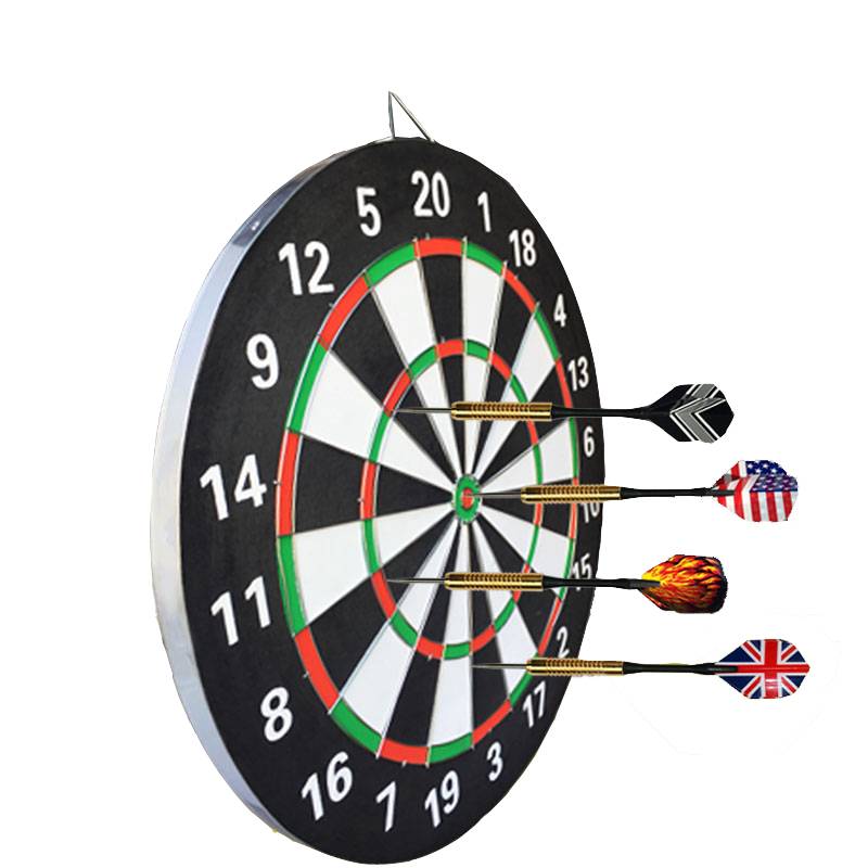 A needle race with a thick darts and a target for adult target class students in a leisure, round-shaped, big-fly-target family exercise