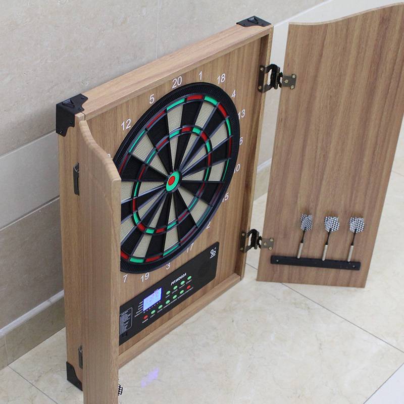 THE LUXURIANT WOODEN BOX ELECTRONIC DARTS, AUTOMATIC SCORING DARTS, BLACK-PRONOUNCED YM01