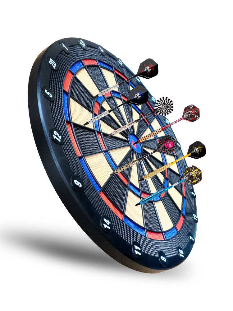A high-level darts with a soft darts plate with a secure office-wide and off-site automatic electronic target