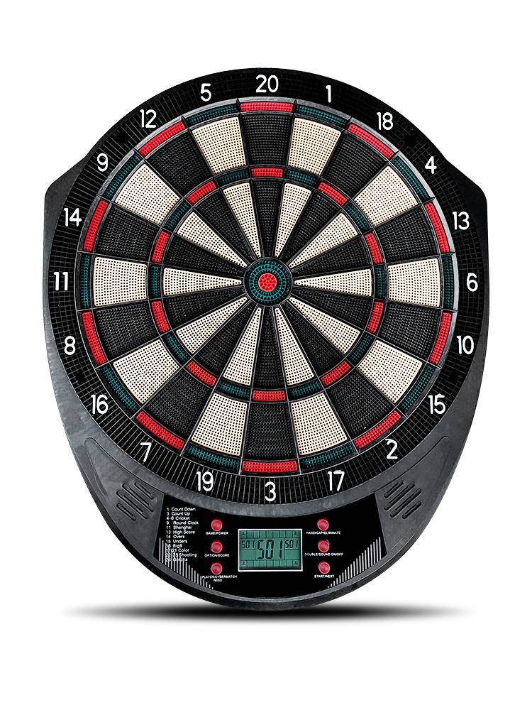 A professional self-scoring competition for darts in a soft electronic darts interior