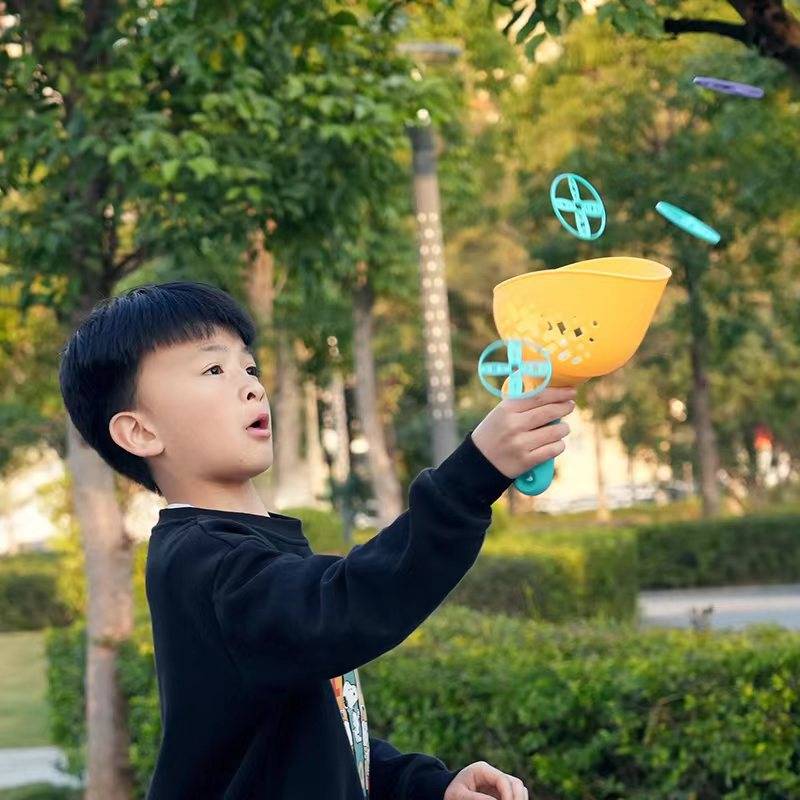 Douyin Children's Paper Plugs Flying Set Ejection Flying Disk Bamboo Dragon Flying Outdoor Sports Interactive Stalls