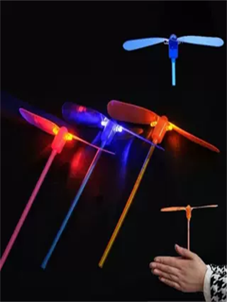 Bamboo dragonfly aircraft glowing children flying disk soft flying sky fairy outdoor pull line flying saucer gyroscope launch toys