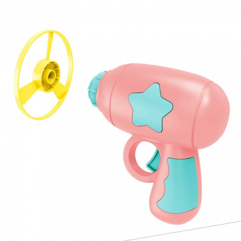 Flying toaster pistols and ejection of gyro-toys from out-of-the-board interactive discs for children and boys