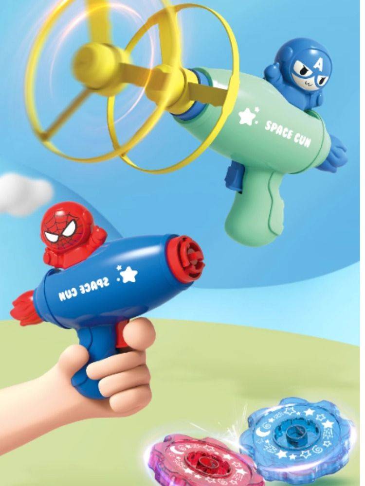 Children's flying bamboo dragonfly outdoor light -emitting flying saucer ejection gun night light gyroscopy boys and girls camping toys