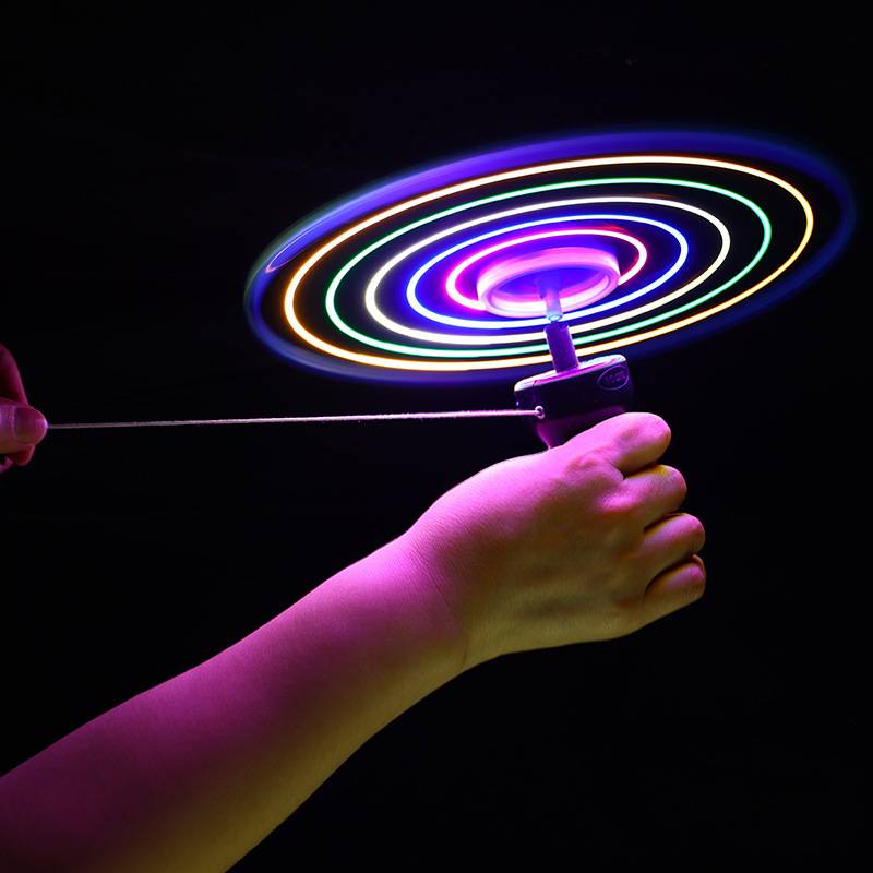 Large pull rope flying saucer bamboo dragonfly flying plate Flying fairy rotating line launch thick outdoor glow children's toys
