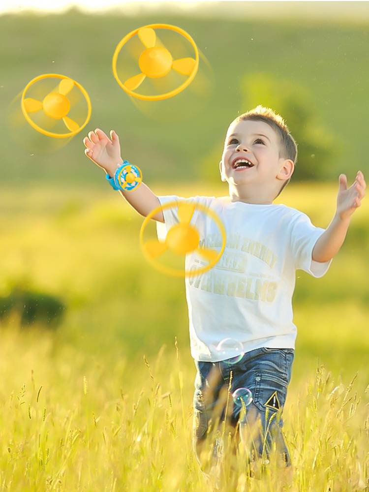 Children Bamboo Dragonfly Watch Toys Flying Speed 3-5-year-old boy and girls Six-One Gift Outdoor Rotary Flying Disk Flying Sky 2