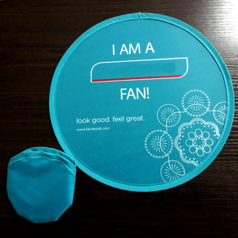 Customized Sublimation Printed Pop Up Round Hand Fan Flexible Foldable Nylon Flying Disc Frisbeed for Summer Promotional