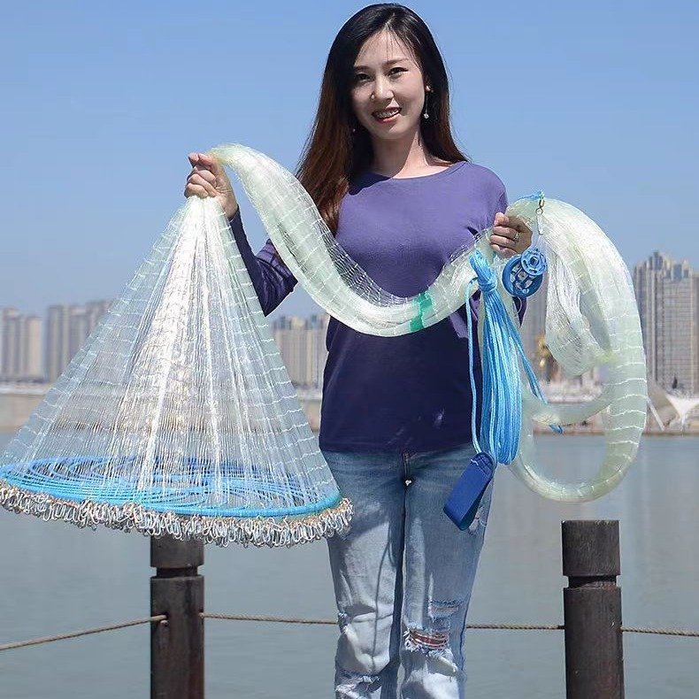 Popular Nylon Casting Net Bold Frisbee Disc With Double Knot Big Bottom Pocket Cast Net For Hand Fishing Monofilament Style