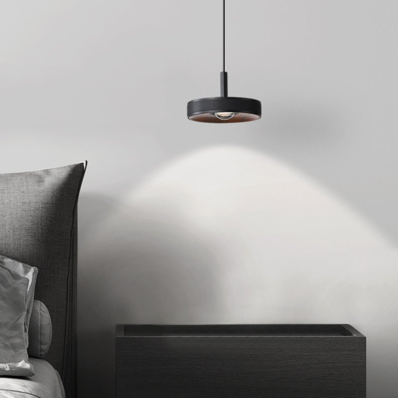 New Lifting design Simple Wood Grain Bedhead Atmosphere Crystal Bed Dinning Room Restaurant Kitchen Round Frisbee Pendant lamp