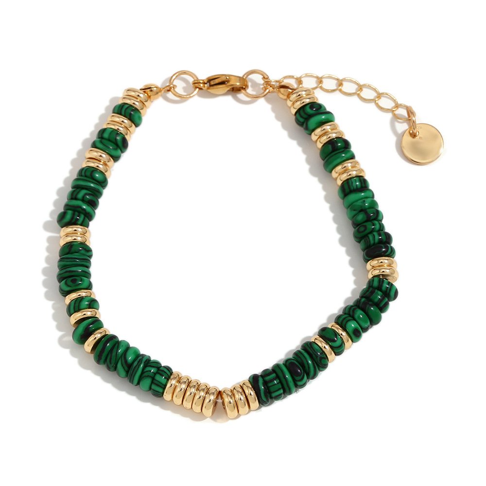 CR waterproof fashion niche retro hot necklace stainless steel plated 18K gold temperament Frisbee natural stone bead bracelet