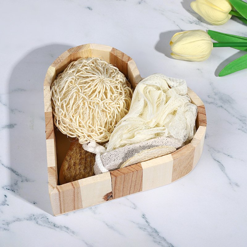 Customized Wooden Spa Massage Kit Body Gift Set Bath with Sisal Frisbee Loofah Slice Face Brush Oval Foot Stone Bath Flower