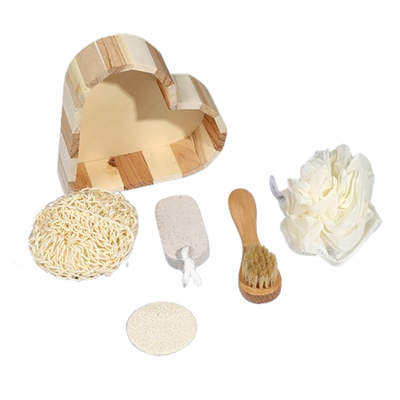 Customized Wooden Spa Massage Kit Body Gift Set Bath with Sisal Frisbee Loofah Slice Face Brush Oval Foot Stone Bath Flower