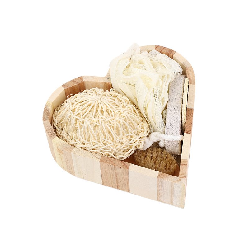 Customized Wooden Spa Massage Kit Body Gift Set Bath with Sisal Frisbee Loofah Slice Face Brush Oval Foot Stone Bath Flower