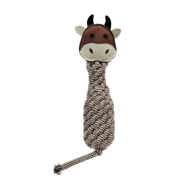 High on Demand Suede Leather Cow Fused With Organic Jute Fabric And Weaved Cotton Rope Toy For Dogs