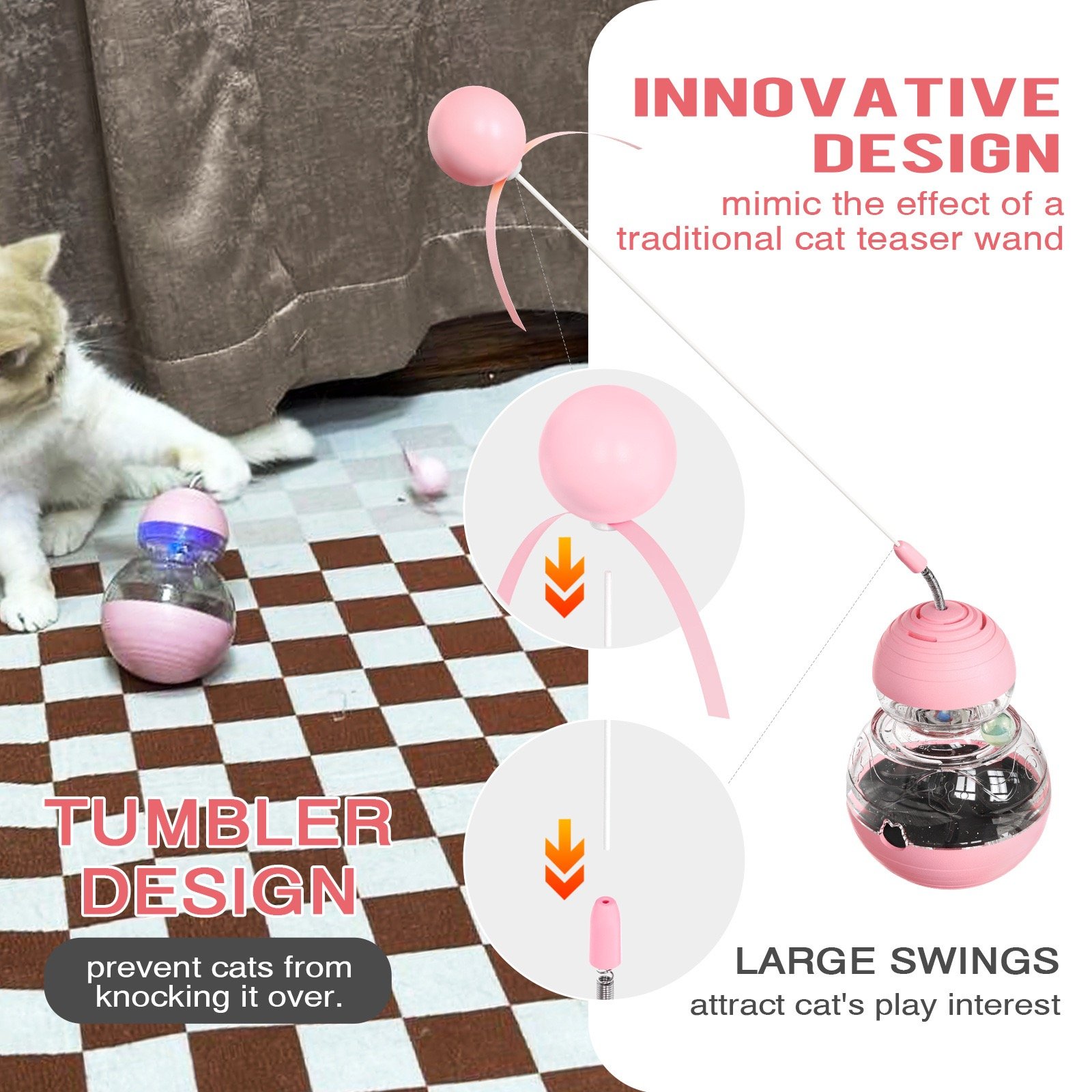 Cat accessories Teaser Stick Toy Durable Cat Chew Toy With Bell And Dry Food Dispenser For Cat Interactive nip toy