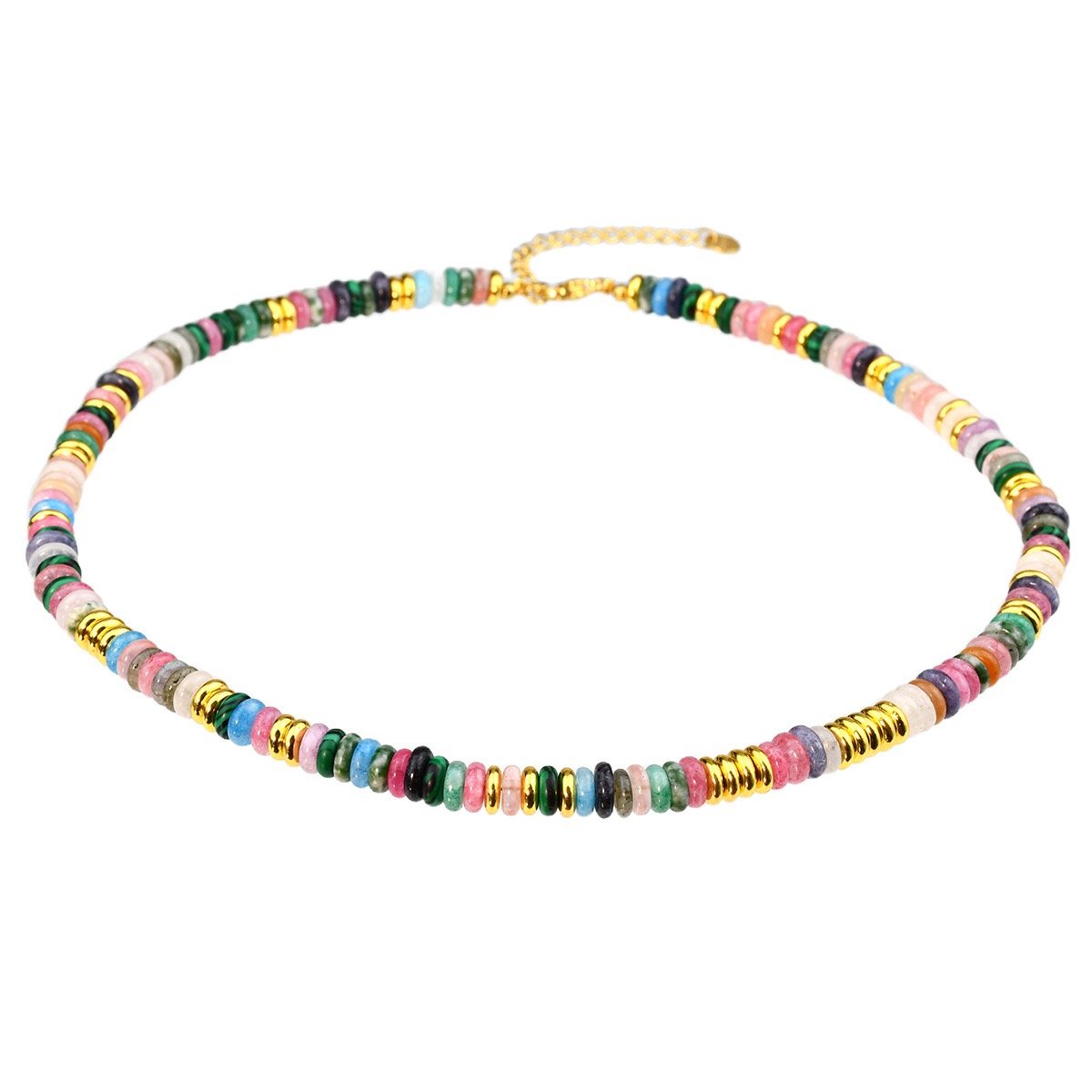 Bohemian Style Women's Necklace Fashionable Jade-Colored Frisbee New Ethnic Style Stainless Steel Jewelry with Gold Plating