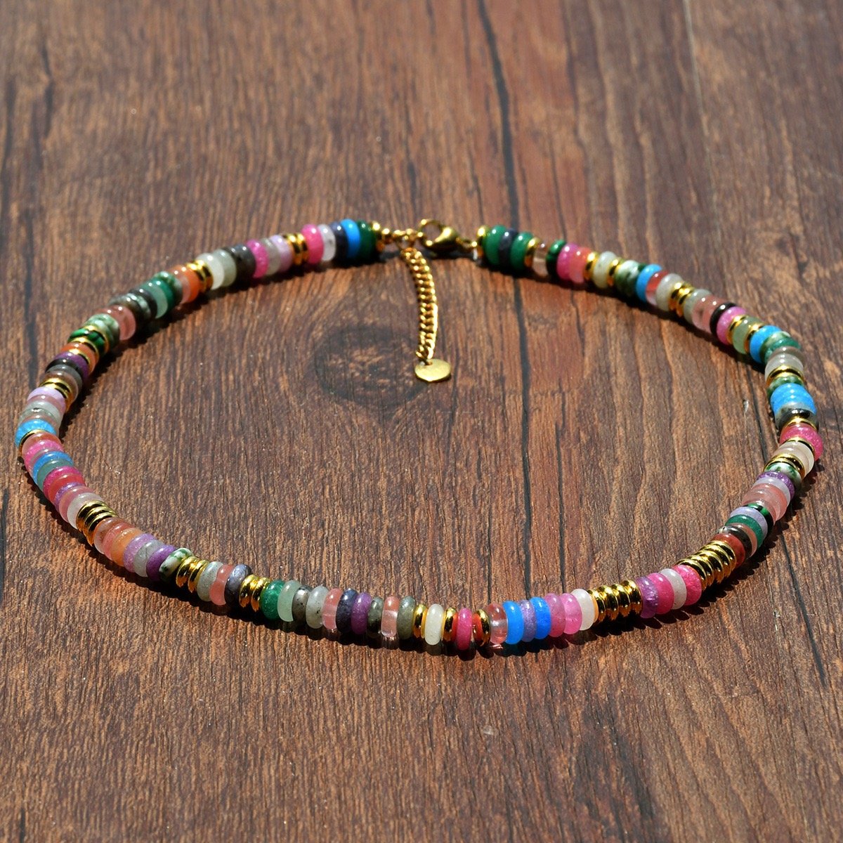 Bohemian Style Women's Necklace Fashionable Jade-Colored Frisbee New Ethnic Style Stainless Steel Jewelry with Gold Plating
