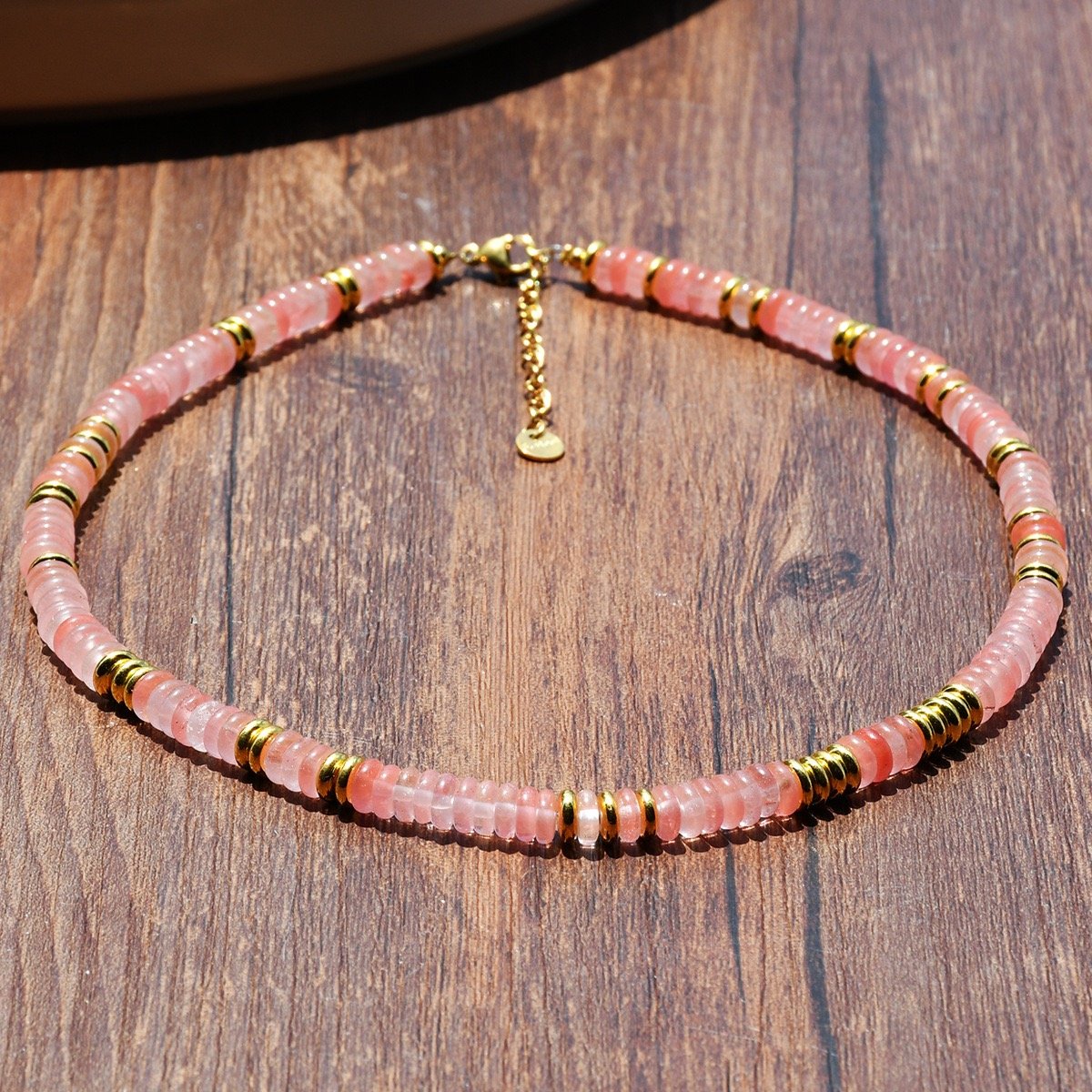Bohemian Style Women's Necklace Fashionable Jade-Colored Frisbee New Ethnic Style Stainless Steel Jewelry with Gold Plating