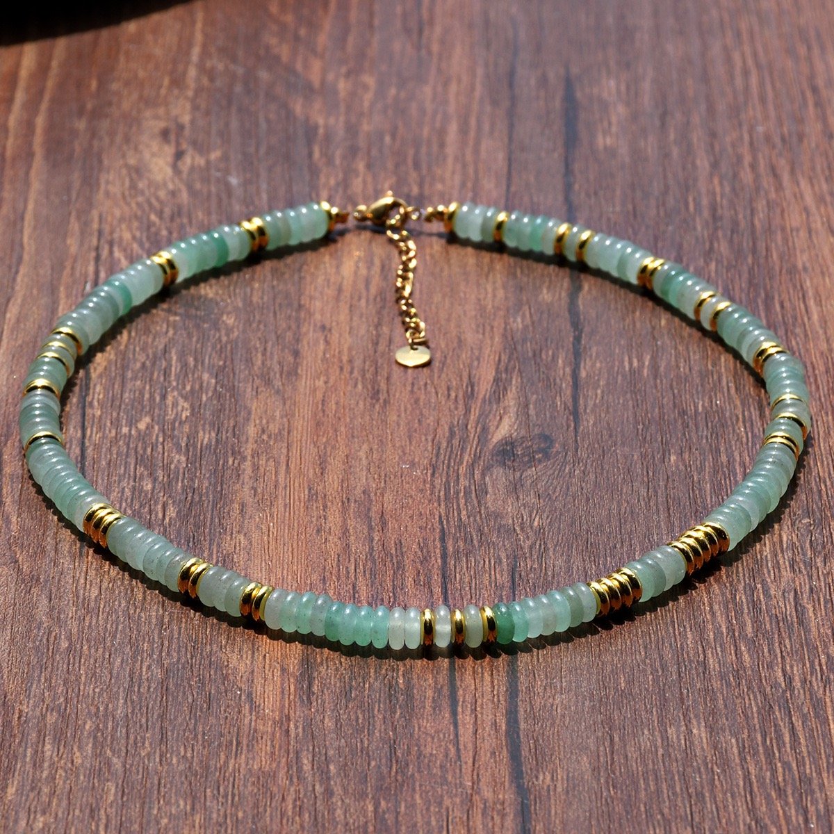 Bohemian Style Women's Necklace Fashionable Jade-Colored Frisbee New Ethnic Style Stainless Steel Jewelry with Gold Plating