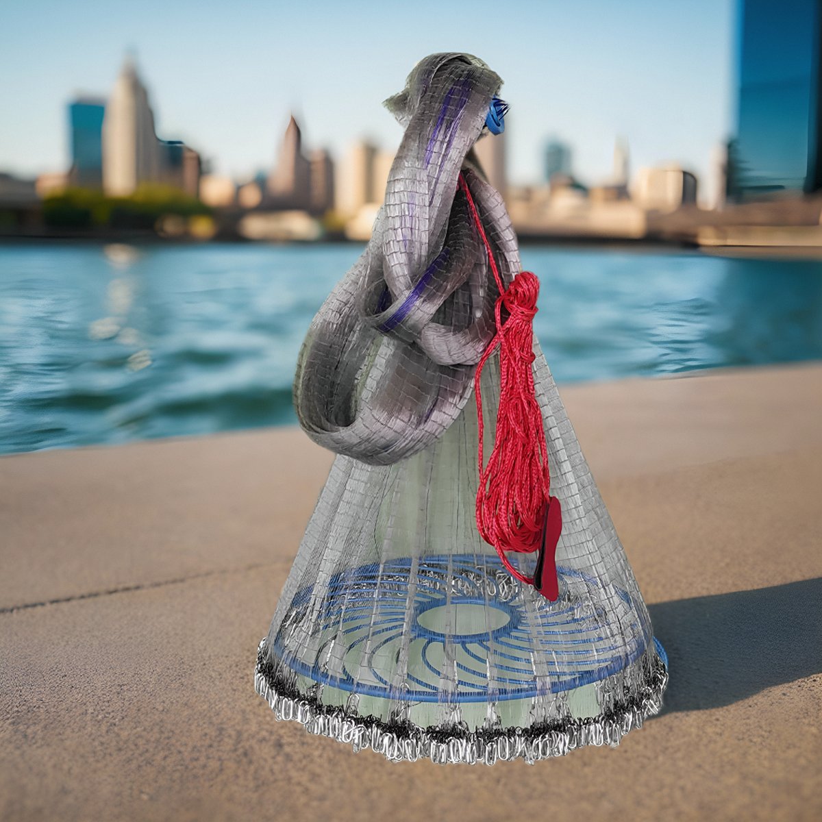American style frisbee, loopless casting, hand thrown fishing net, lead pendant, iron pendant, and iron chain material