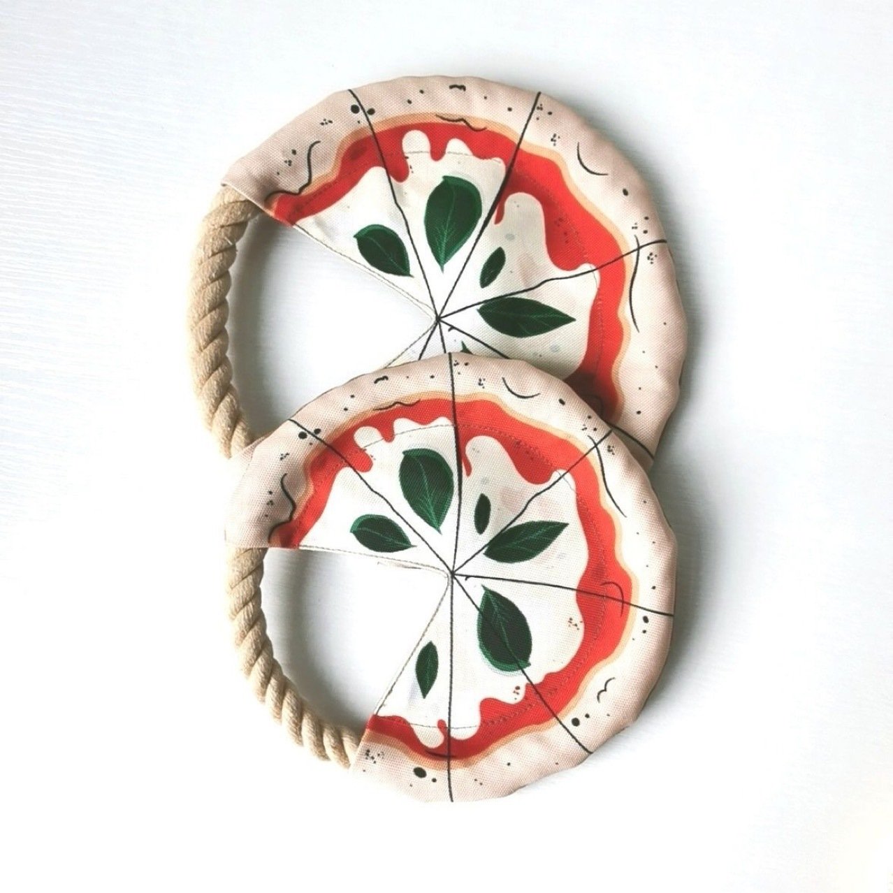 Pizza Dog Frisbee Toy New Rotating Handheld Oxford Cloth Printed Pet Toy Border Squeaky Rubber Cotton Molar