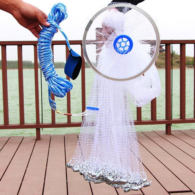 NEWMAJOR Large Aluminum Casting Net Easy Hand Throwing Ring Fishing Net Foldable Frisbee for River Fishing