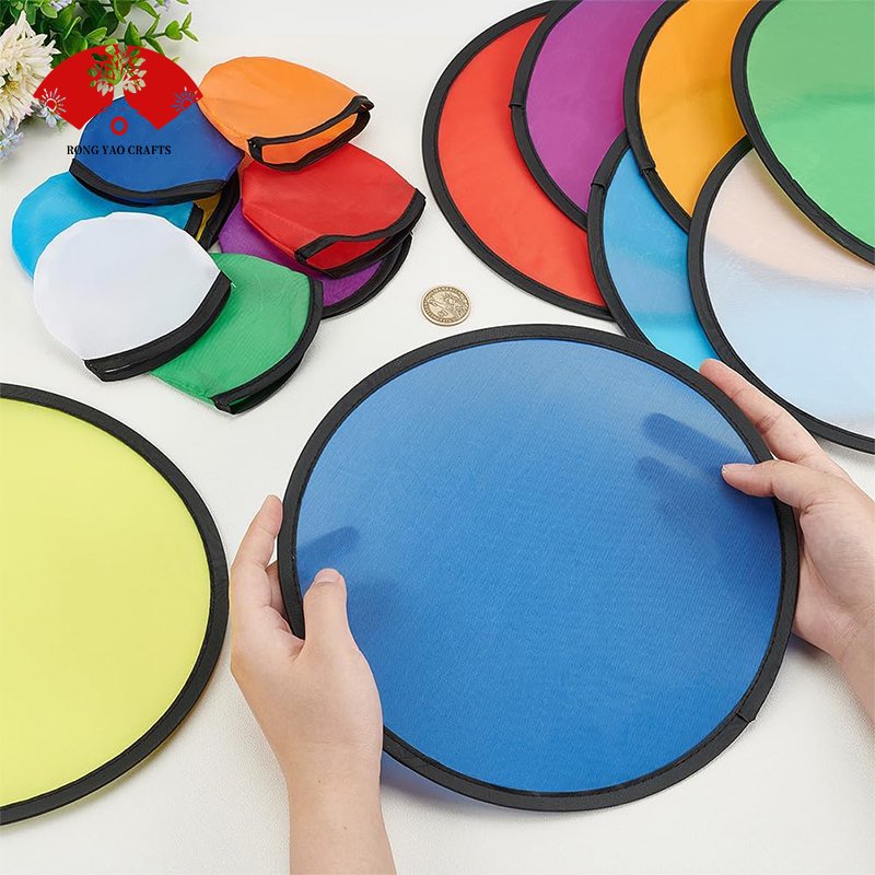 Custom soft flying frisbeed sublimation blank foldable fans heat press nylon flying disc fan advertising fan outdoor sports