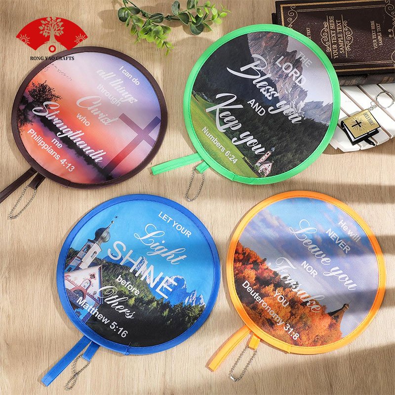 Custom soft flying frisbeed sublimation blank foldable fans heat press nylon flying disc fan advertising fan outdoor sports