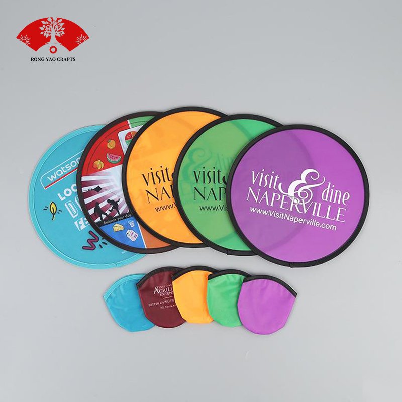 Custom soft flying frisbeed sublimation blank foldable fans heat press nylon flying disc fan advertising fan outdoor sports