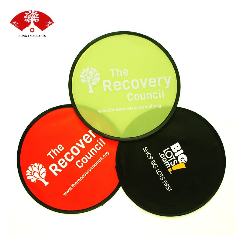 Custom soft flying frisbeed sublimation blank foldable fans heat press nylon flying disc fan advertising fan outdoor sports