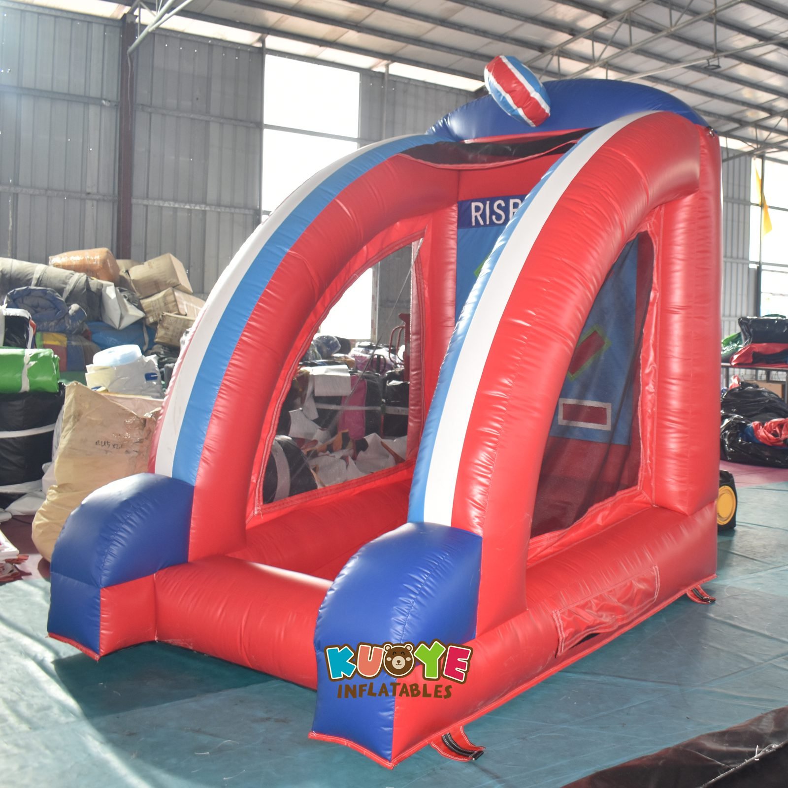 Hot sale carnival games pvc inflatable frisbee challenge game with blower for party rental and events