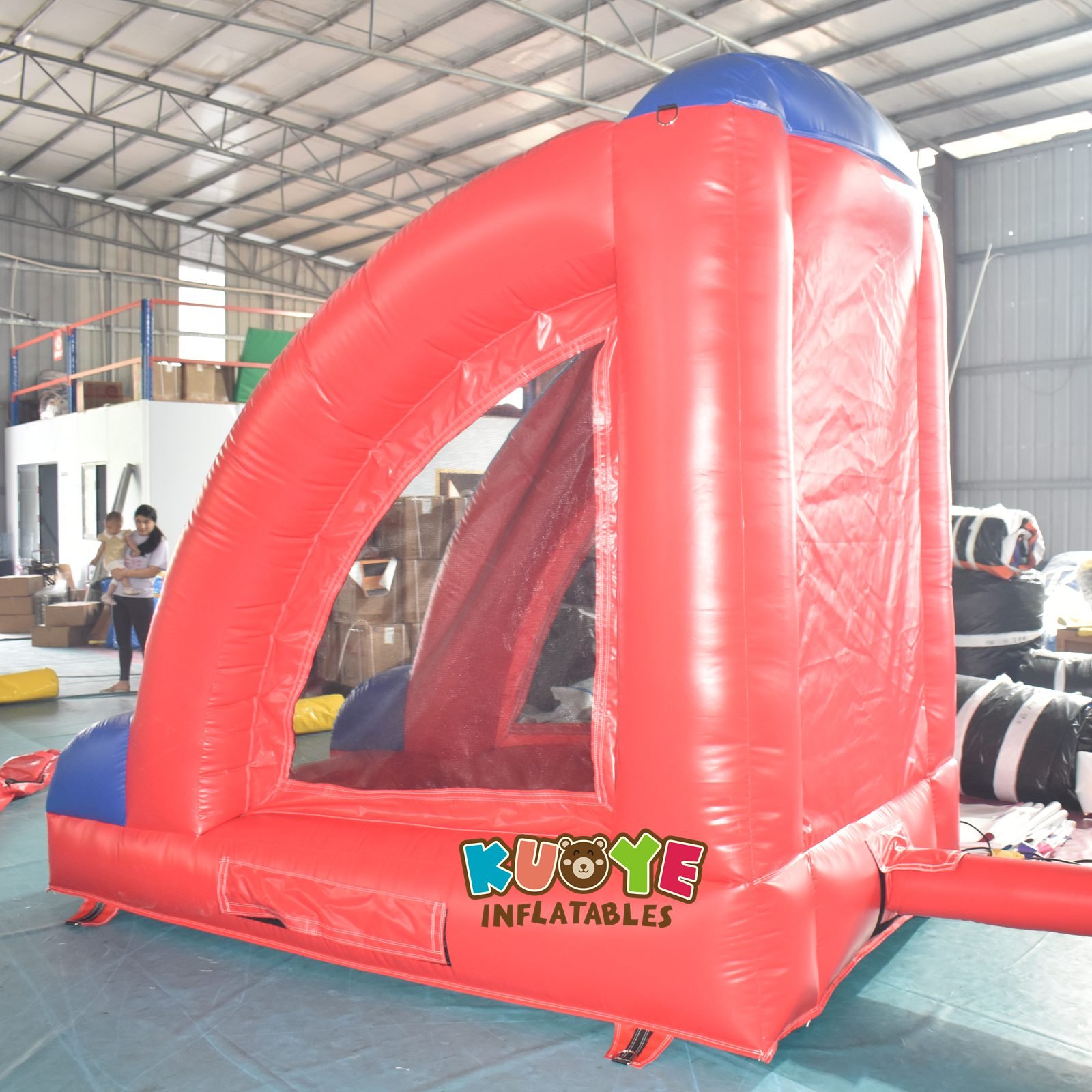 Hot sale carnival games pvc inflatable frisbee challenge game with blower for party rental and events