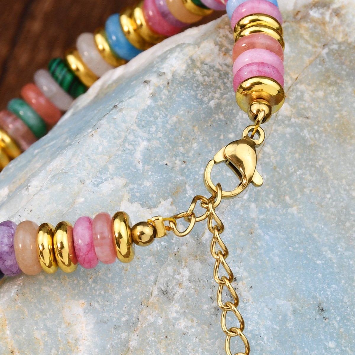 Natural Stone Tarnish Free Colorful Frisbee Beading Bracelets Loose Crystal Bracelet Healing Natural Stone Fine Beaded Bracelets