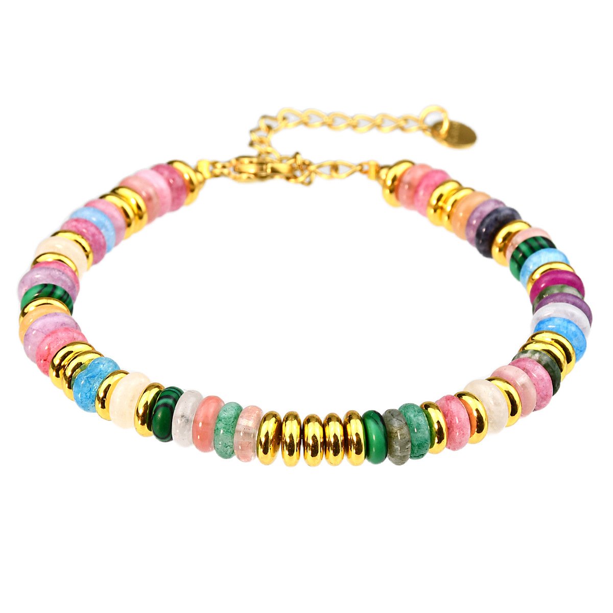 Natural Stone Tarnish Free Colorful Frisbee Beading Bracelets Loose Crystal Bracelet Healing Natural Stone Fine Beaded Bracelets