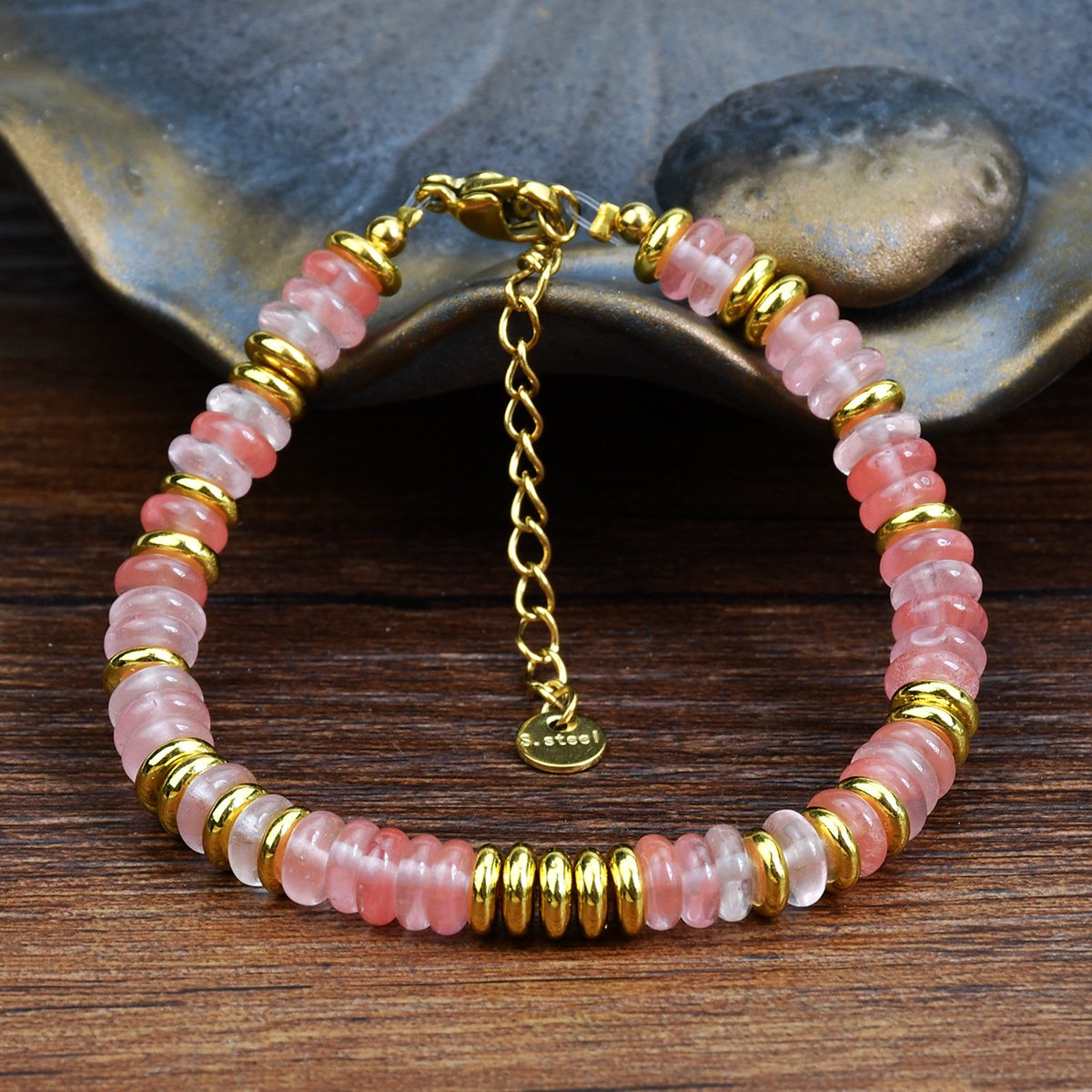 Natural Stone Tarnish Free Colorful Frisbee Beading Bracelets Loose Crystal Bracelet Healing Natural Stone Fine Beaded Bracelets