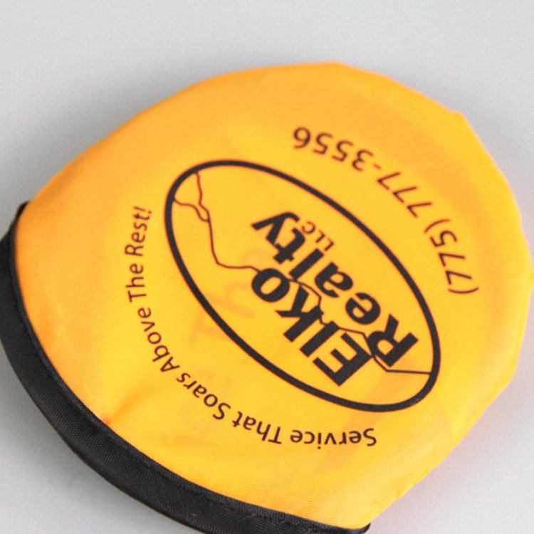 Custom Polyester Nylon Pet Dog Fying Disc Toy Round Folding Flyer with Matching Pouch for Advertising
