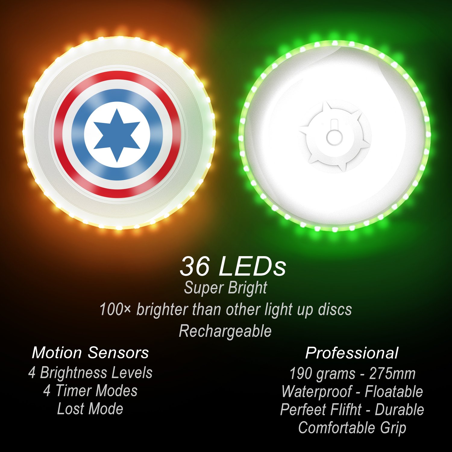 Accept customize OEM and ODM pattern 36 LEDs Light up Frisbeed Auto Gravity Induction Disc LED Flying Disc