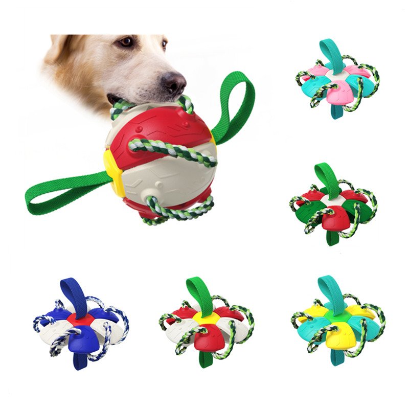 Lovely Dog Toys Soccer Ball Interactive Frisbeed Pet Toys Outdoor Play Interactive Ball With Grab Rope