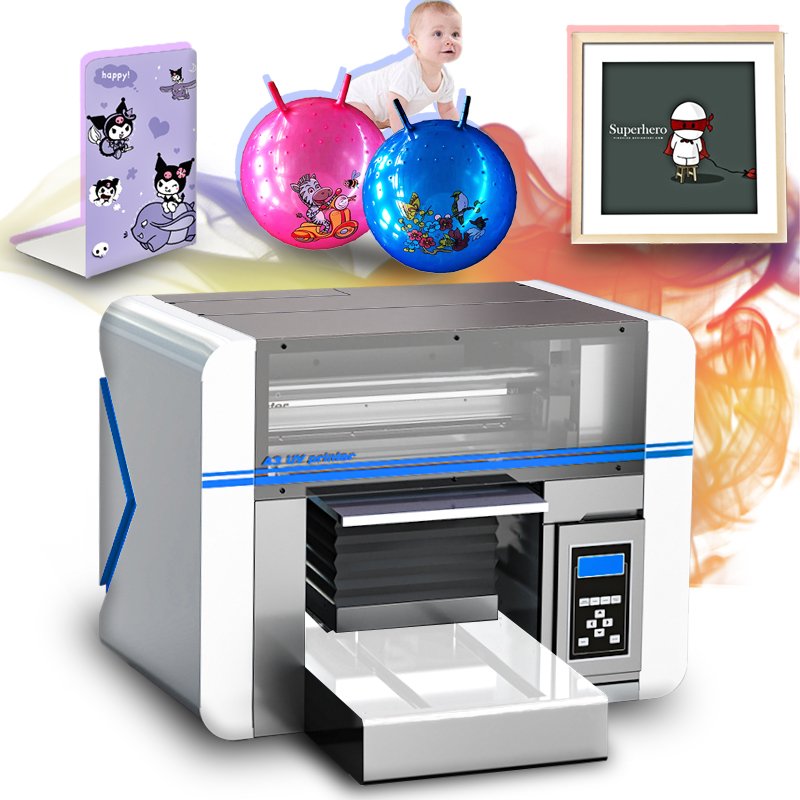 A3 UV printer multifunctional UV DTF printer printing AB glue varnish flashlight cushion desktop trash can UV flatbed printer